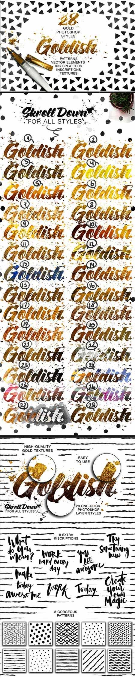 Goldish Gold Styles,PS图层样式－28个金色质感